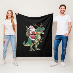 Santa Riding Dinosaur T-Rex Weihnachtsfeiertag Fleecedecke