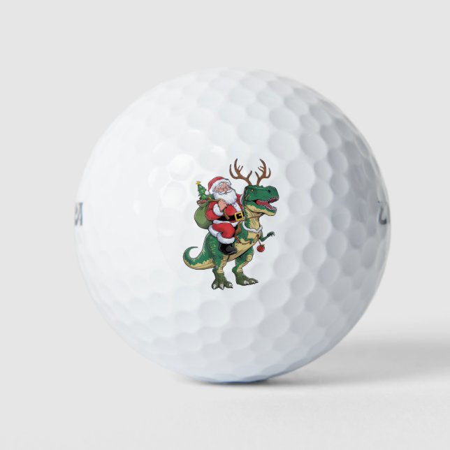 Santa Riding Dinosaur T-Rex Weihnachtsfeiertag Golfball (Vorderseite)