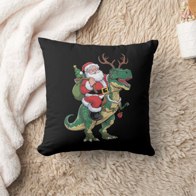 Santa Riding Dinosaur T-Rex Weihnachtsfeiertag Kissen (Decke)