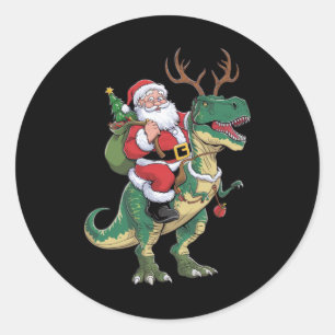 Santa Riding Dinosaur T-Rex Weihnachtsfeiertag Runder Aufkleber