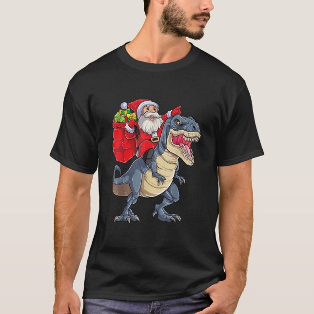 Santa Riding Dinosaur T rex Weihnachtsgeschenke Ju T-Shirt (Vorderseite)