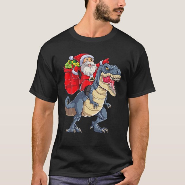 Santa Riding Dinosaur T Rex Weihnachtsgeschenke Ju T-Shirt (Vorderseite)