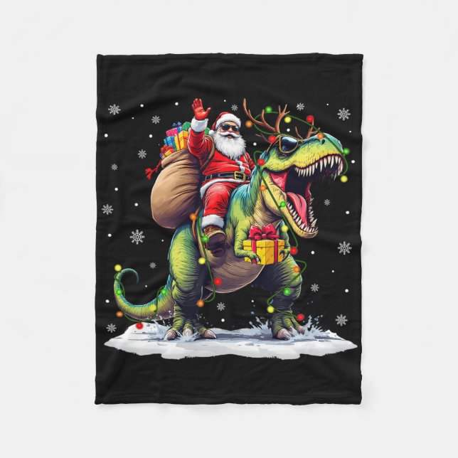 Santa Riding Dinosaur T Rex Weihnachtsjunge Männer Fleecedecke (Vorderseite)