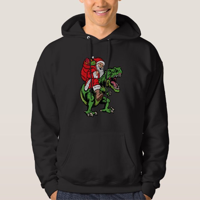 Santa Riding Dinosaur T Rex Weihnachtsjunge Männer Hoodie (Vorderseite)