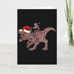 Santa Riding Dinosaur T Rex Weihnachtsjunge Männer Karte