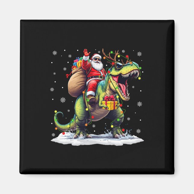 Santa Riding Dinosaur T Rex Weihnachtsjunge Männer Magnet (Vorne)