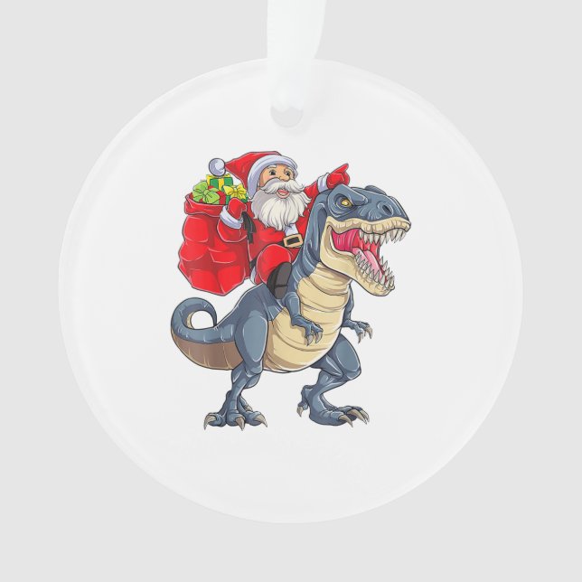 Santa Riding Dinosaur T rex Weihnachtsjunge Männer Ornament (Vorderseite)