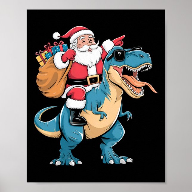 Santa Riding Dinosaur T Rex Weihnachtsjunge Männer Poster (Vorne)