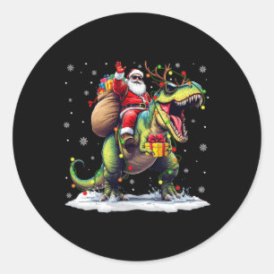 Santa Riding Dinosaur T Rex Weihnachtsjunge Männer Runder Aufkleber