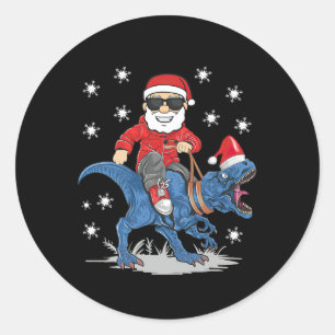 Santa Riding Dinosaur T rex Weihnachtsjunge Männer Runder Aufkleber
