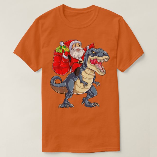Santa Riding Dinosaur T rex Weihnachtsjunge Männer T-Shirt (Design vorne)