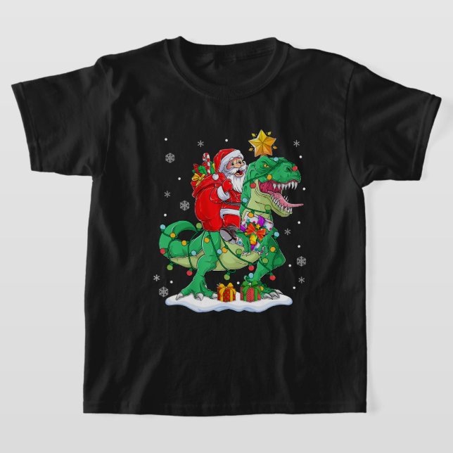 Santa Riding Dinosaur T rex Weihnachtsjunge Männer T-Shirt (Ablage )