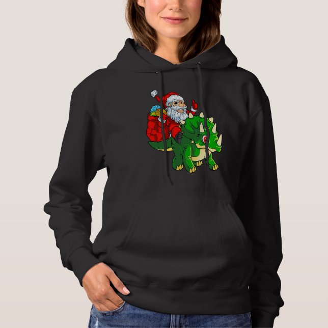 Santa Riding Dinosaur Triceratops Dino Christmas B Hoodie (Vorderseite)