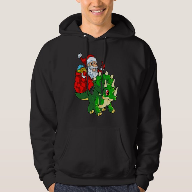 Santa Riding Dinosaur Triceratops Dino Christmas B Hoodie (Vorderseite)