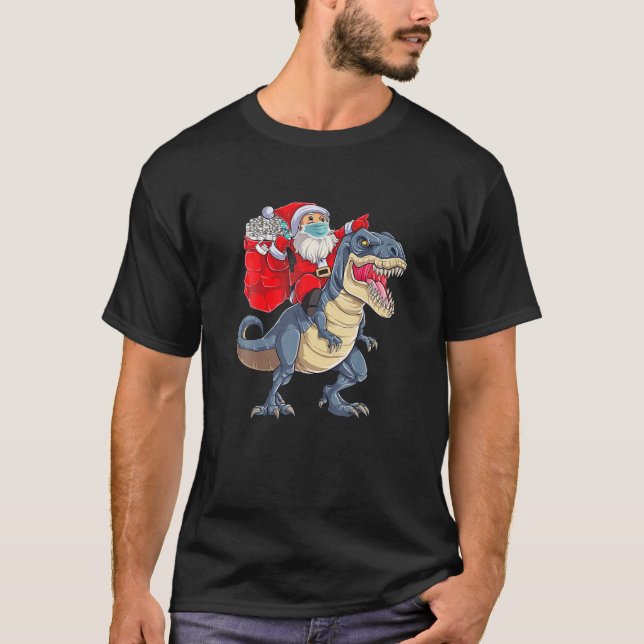 Santa Riding Dinosaurier Rex Weihnachtsmann mit F T-Shirt (Vorderseite)