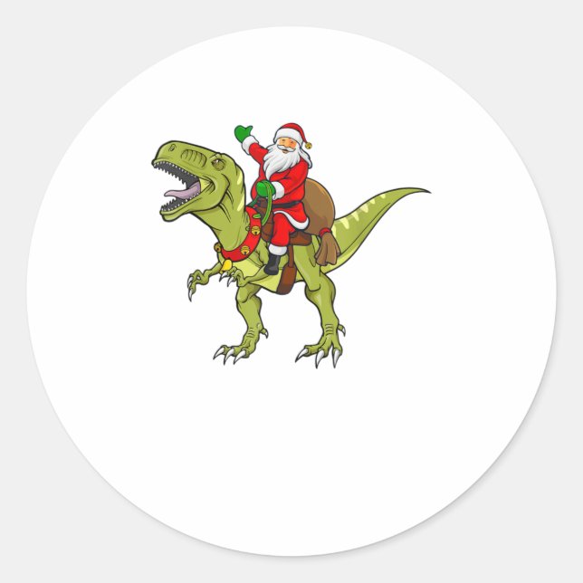 Santa Riding Dinosaurier T rex Christmas G Runder Aufkleber (Vorderseite)