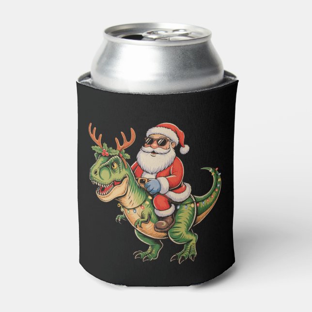 Santa Riding Dinosaurier T Rex Weihnachts Retro Xm Dosenkühler (Kanne Vorderseite)