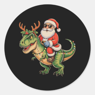 Santa Riding Dinosaurier T Rex Weihnachts Retro Xm Runder Aufkleber