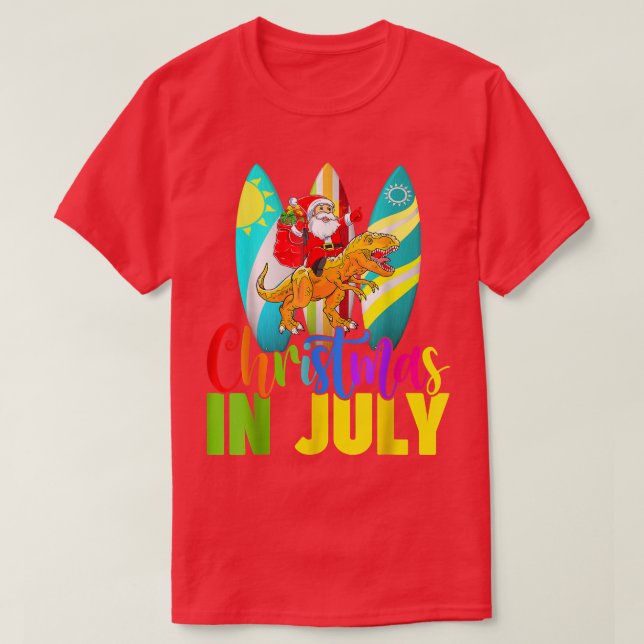 Santa Riding Dinosaurier Weihnachten Juli Sommer S T-Shirt (Design vorne)