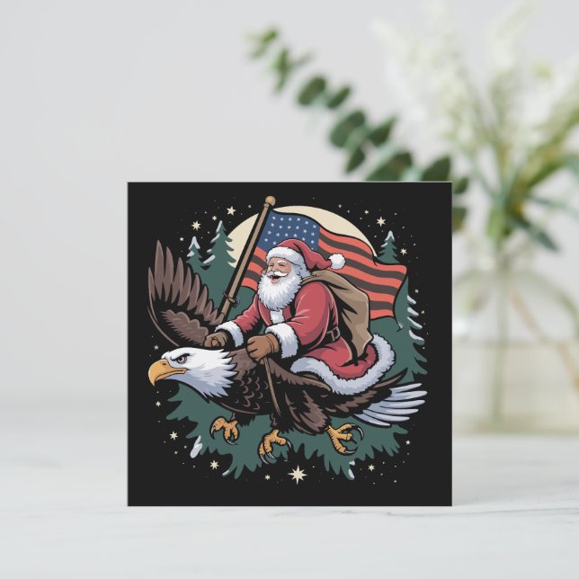 Santa Riding Eagle USA Flag Weihnachten (Stehend Vorderseite)