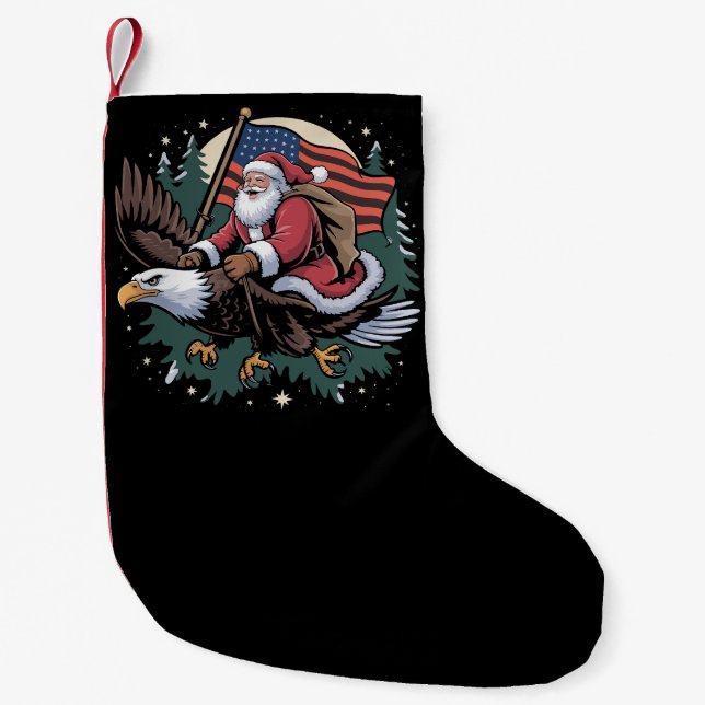 Santa Riding Eagle USA Flag Weihnachten Kleiner Weihnachtsstrumpf (Vorderseite)