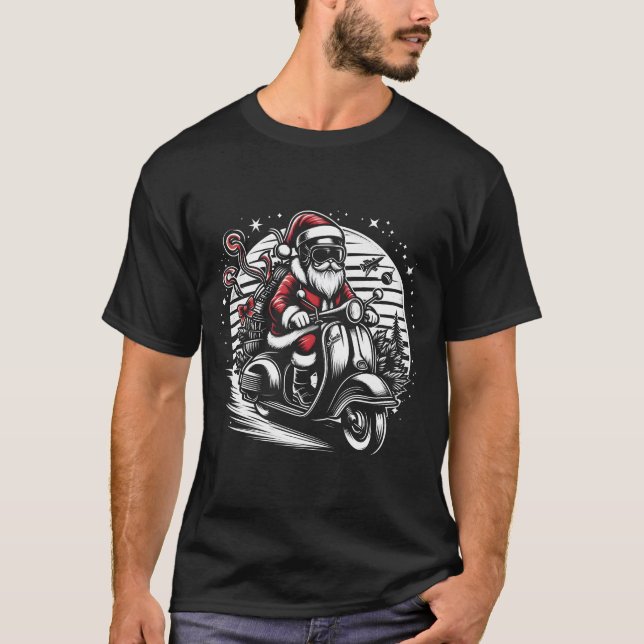 Santa Riding ein Motor Scooter Baum solide T-Shirt (Vorderseite)
