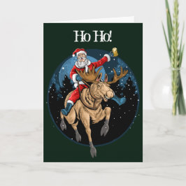Santa Riding Elche Drink Bier Feiertagskarte