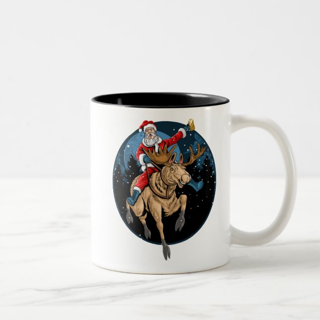 Santa Riding Elche Drink Bier Zweifarbige Tasse (Rechts)