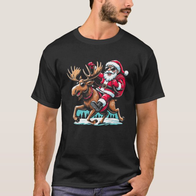 Santa Riding Elche Weihnachten Weihnachten Weihnac T-Shirt (Vorderseite)