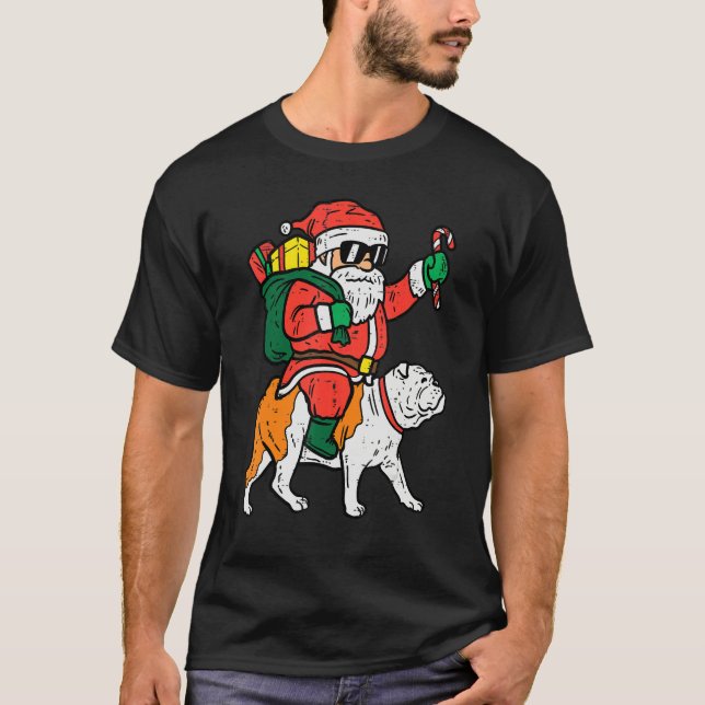 Santa Riding English Bulldog Christmas Xmas Boys G T-Shirt (Vorderseite)