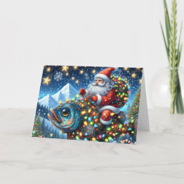 Santa Riding Fish Christmas Feiertagskarte