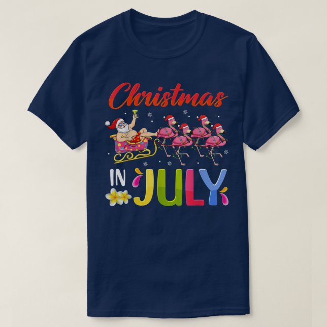 Santa Riding Flamingo Christmas In July Summer Wom T-Shirt (Design vorne)