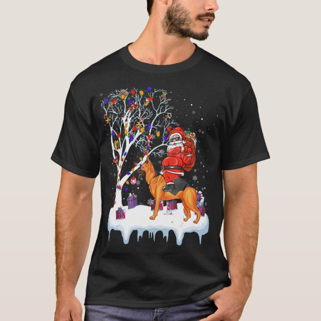 Santa Riding German Shepherd Dog Tree Lights T-Shirt (Vorderseite)