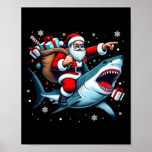 Santa Riding Hai Weihnachten Pajama Niedlich Ocean Poster