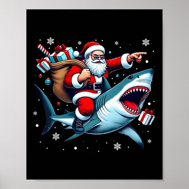 Santa Riding Hai Weihnachten Pajama Niedlich Ocean Poster (Vorne)