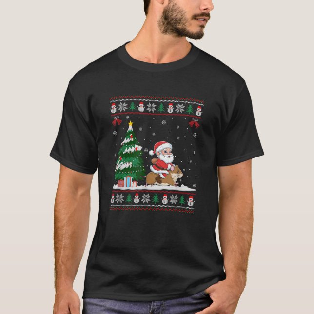 Santa Riding Hamster Tree Lighting Weihnachts Paja T-Shirt (Vorderseite)