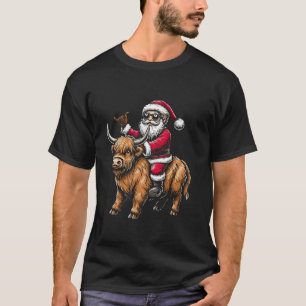 Santa Riding Highland Cow Funny Weihnachten Weihna T-Shirt