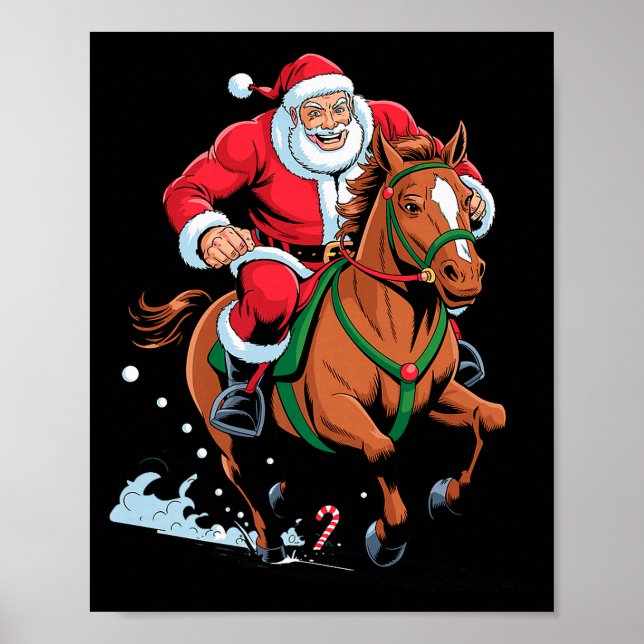 Santa Riding Horse Funny Equestrian Christmas Xmas Poster (Vorne)