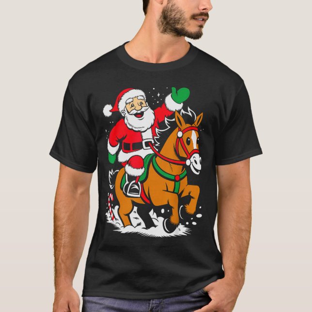 Santa Riding Horse Funny Equestrian Christmas Xmas T-Shirt (Vorderseite)