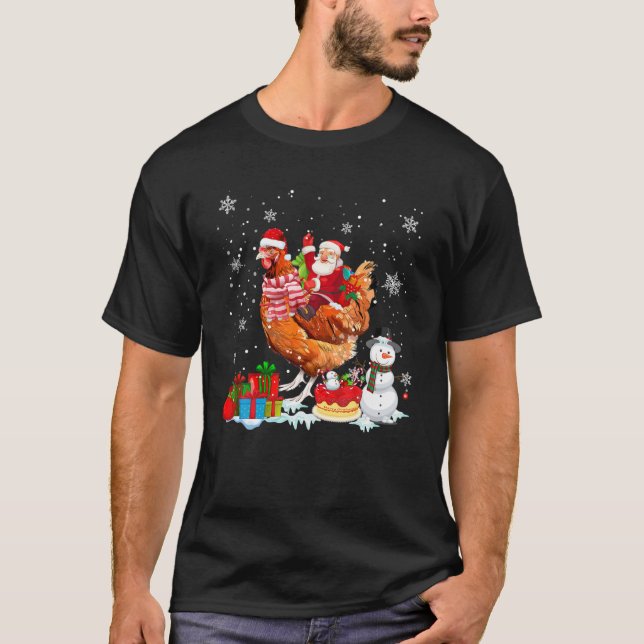 Santa Riding Hühnchen Weihnachten Pajama Familie S T-Shirt (Vorderseite)