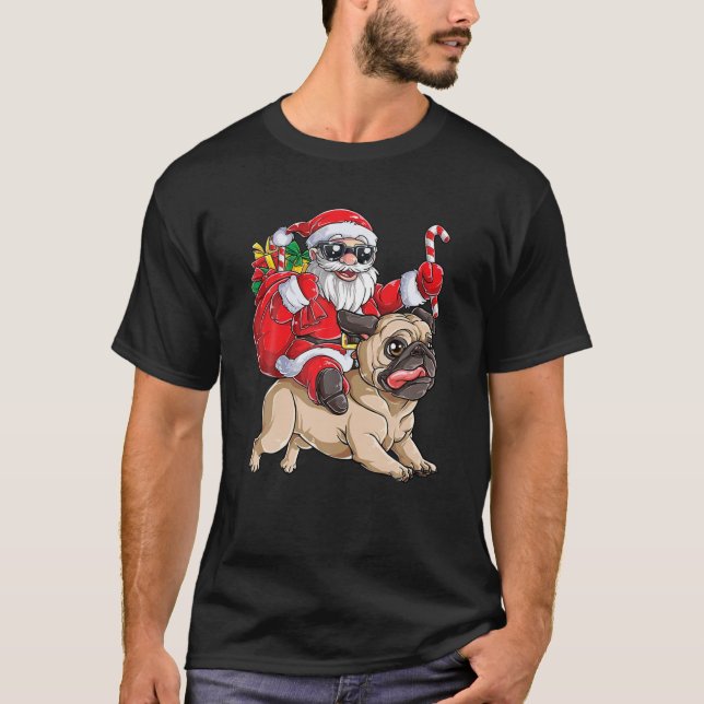 Santa Riding Mops WeihnachtsweihnachtsMops Lover M T-Shirt (Vorderseite)