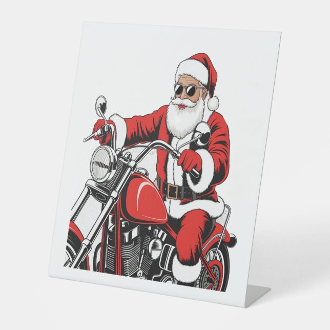 Santa Riding Motorrad Sockelschild (Vorderseite)