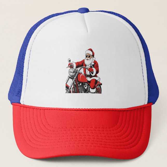 Santa Riding Motorrad Truckerkappe (Vorderseite)