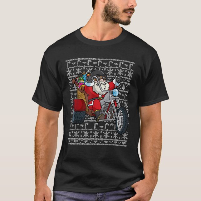 Santa Riding Motorrad Ugge Christmas Biker Motor T-Shirt (Vorderseite)