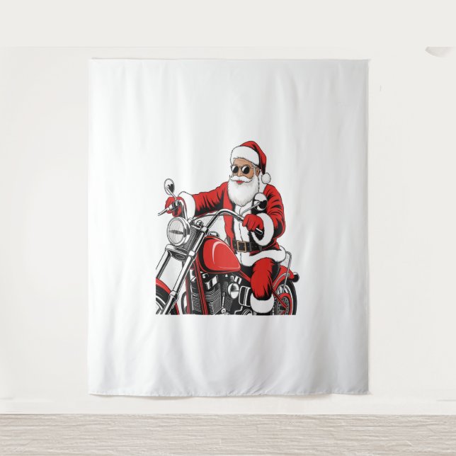 Santa Riding Motorrad Wandteppich (Vorderseite)