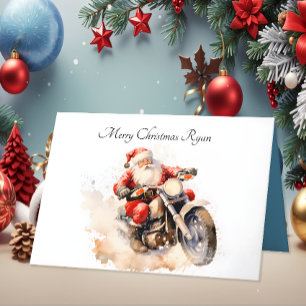 Santa Riding Motorrad Weihnachtskarte Dankeskarte