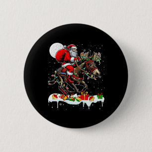Santa Riding Mule Reindeer Xmas Farm Animal Lover Button