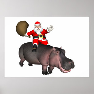 Santa Riding On Hippo Poster
