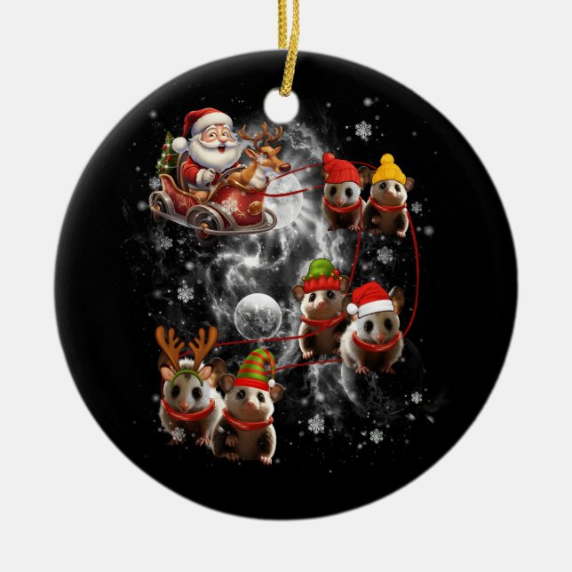 Santa Riding Opossum Rentierfisch Sleigh Keramik Ornament (Vorne)