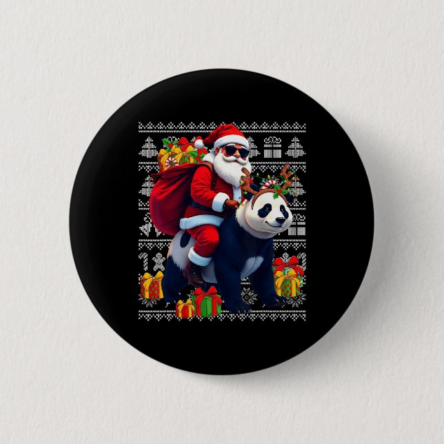 Santa Riding Panda Weihnachtslicht Ugge Weihnachte Button (Vorderseite)